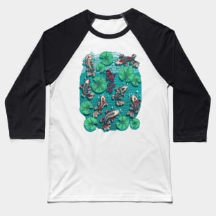 Eight Japanese Koi Fish Pond Retro Teal Colors Baseball T-Shirt